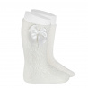 Chaussettes hautes coton ajouré géométrique noeud CREME