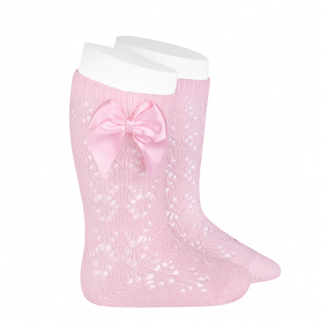 Chaussettes hautes coton ajouré géométrique noeud ROSE