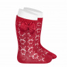 Perle geometric openwork knee high sockswith bow RED