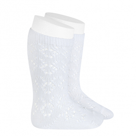 Chaussettes hautes coton ajourée géométrique BLANC