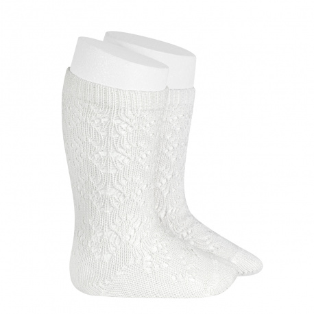 Chaussettes hautes coton ajourée géométrique CREME