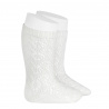 Chaussettes hautes coton ajourée géométrique CREME