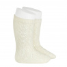 Perle geometric openwork knee high socks BEIGE