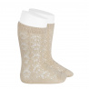 Perle geometric openwork knee high socks LINEN