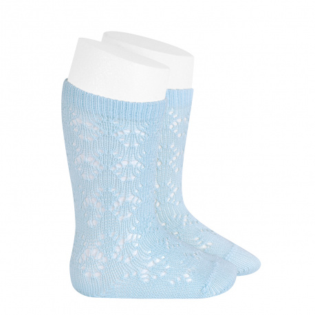 Perle geometric openwork knee high socks BABY BLUE