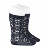 Perle geometric openwork knee high socks NAVY BLUE