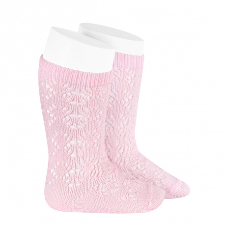 Perle geometric openwork knee high socks PINK