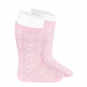 Perle geometric openwork knee high socks PINK