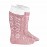 Perle geometric openwork knee high socks PALE PINK