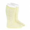 Perle geometric openwork knee high socks BUTTER