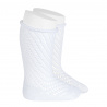 Chaussettes hautes coton ajouré filet BLANC