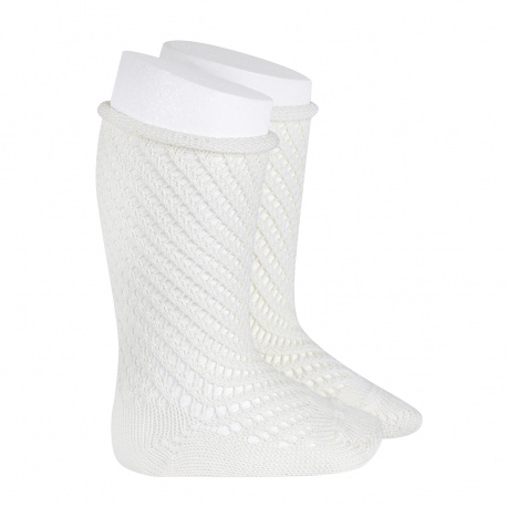 Chaussettes hautes coton ajouré filet CREME