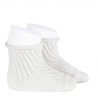 Net openwork perle short socks with rolled cuff CREAM