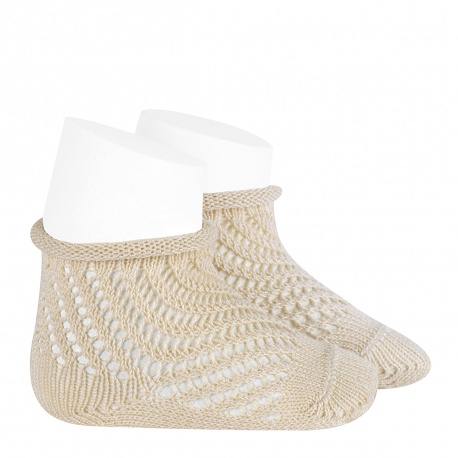 Net openwork perle short socks with rolled cuff LINEN