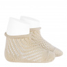 Net openwork perle short socks with rolled cuff LINEN