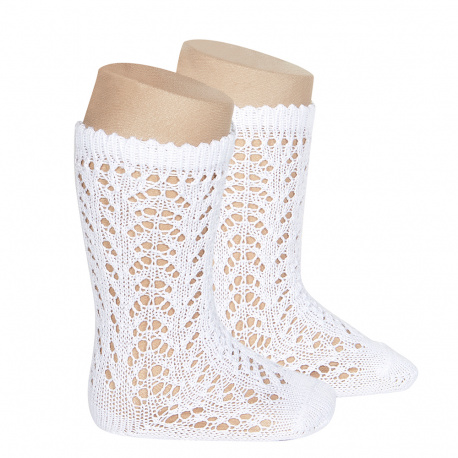 Cotton openwork knee-high socks WHITE