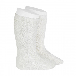 Cotton openwork knee-high socks CREAM