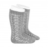 Cotton openwork knee-high socks ALUMINIUM