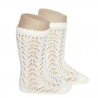 Cotton openwork knee-high socks BEIGE