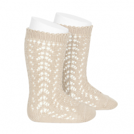 Cotton openwork knee-high socks LINEN