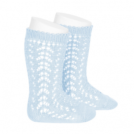 Calcetines altos algodón calado AZUL BEBE