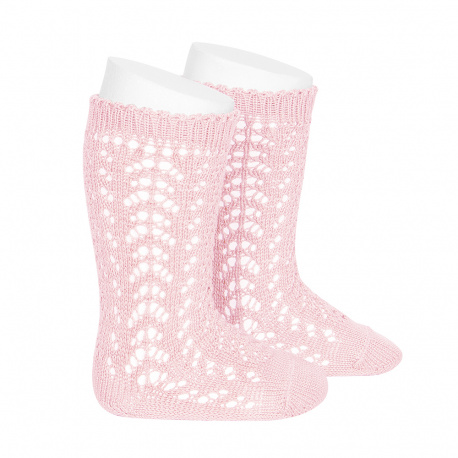 Cotton openwork knee-high socks PINK