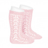 Cotton openwork knee-high socks PINK