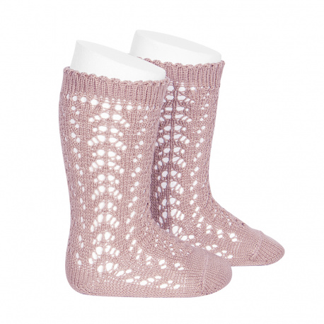 Cotton openwork knee-high socks PALE PINK