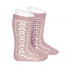 Chaussettes hautes coton ajourée PALE ROSE