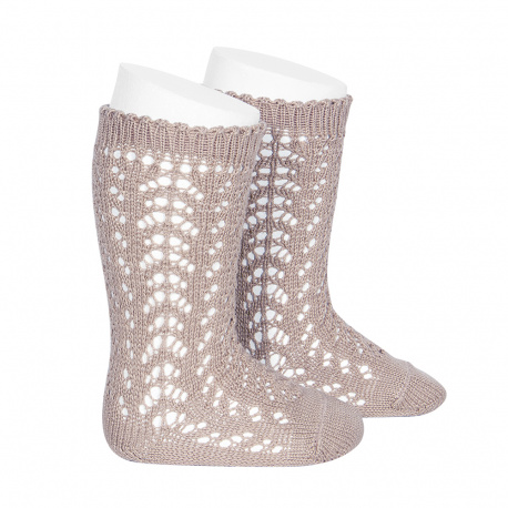 Chaussettes hautes coton ajourée VIEUX ROSE