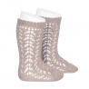 Cotton openwork knee-high socks OLD ROSE