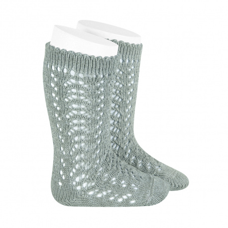 Cotton openwork knee-high socks DRY GREEN