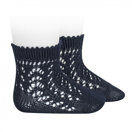 Cotton openwork short socks NAVY BLUE