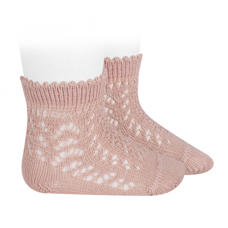 Chaussettes courtes coton ajourée VIEUX ROSE