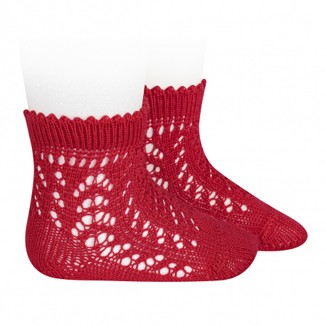 Cotton openwork short socks RED