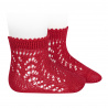 Cotton openwork short socks RED
