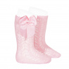 Calcetines altos perlé calados con lazo grogrén ROSA