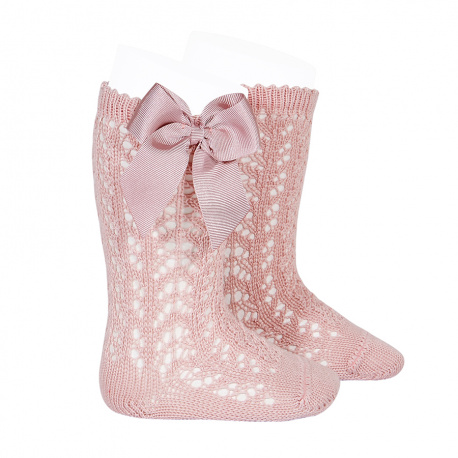 Chaussettes hautes ajourées avec noeud PALE ROSE