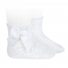 Cotton openwork short socks with bow WHITE