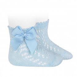 Cotton openwork short socks with bow BABY BLUE