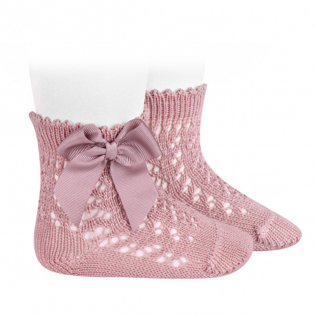 Chaussettes courtes coton ajourée avec noeud PALE ROSE