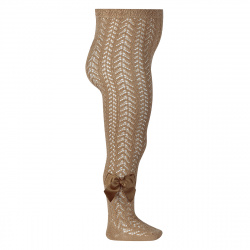 Openwork perle tights with side grossgrain bow CAMEL