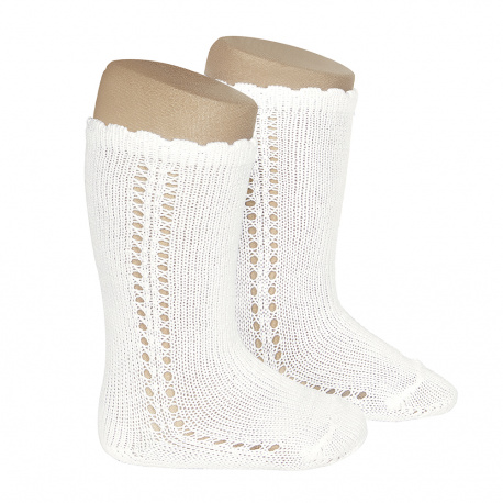 Chaussettes hautes coton ajourée lateral CREME