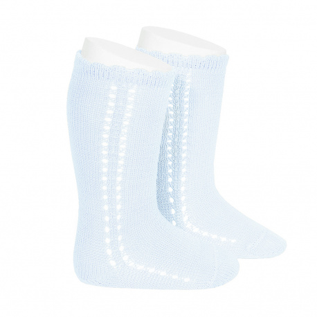 Calcetines altos perlé calado lateral AZUL BEBE