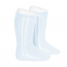 Side openwork perle knee high socks BABY BLUE