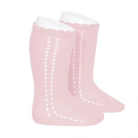 Chaussettes hautes coton ajourée lateral ROSE