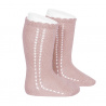 Chaussettes hautes coton ajourée lateral PALE ROSE