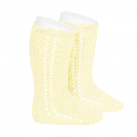 Side openwork perle knee high socks BUTTER