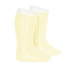 Side openwork perle knee high socks BUTTER