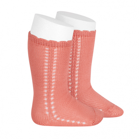 Side openwork perle knee high socks PEONY